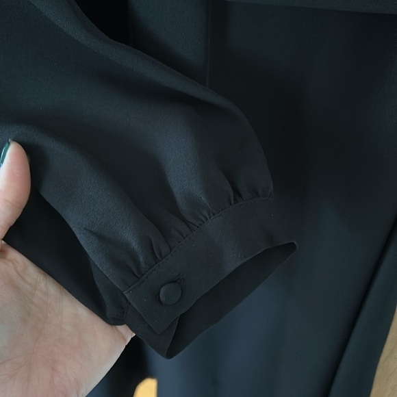 EUC classic black faux-wrap dress with tie, cute button detail at sleeve - Picture 7 of 12